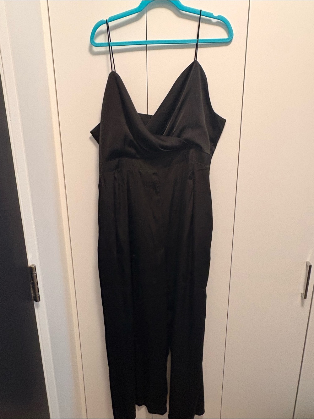 Black Satin Cowl V Neck Jumpsuit